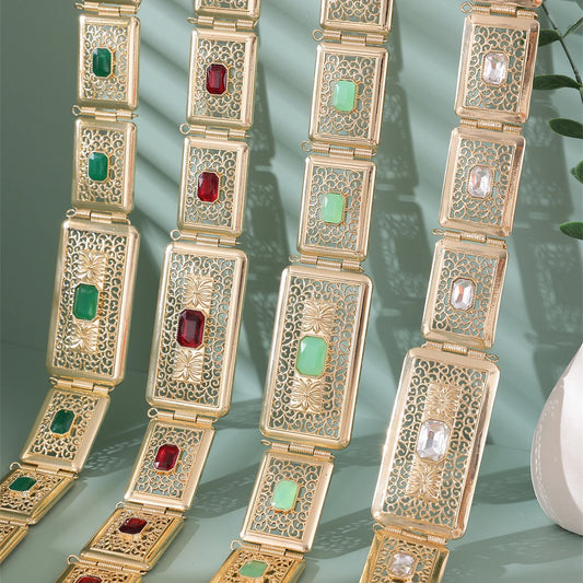 Luxury Bride Wedding Jewelry Inlay Big Gemstone Moroccan Caftan Belt For Women Dress Waist Chain