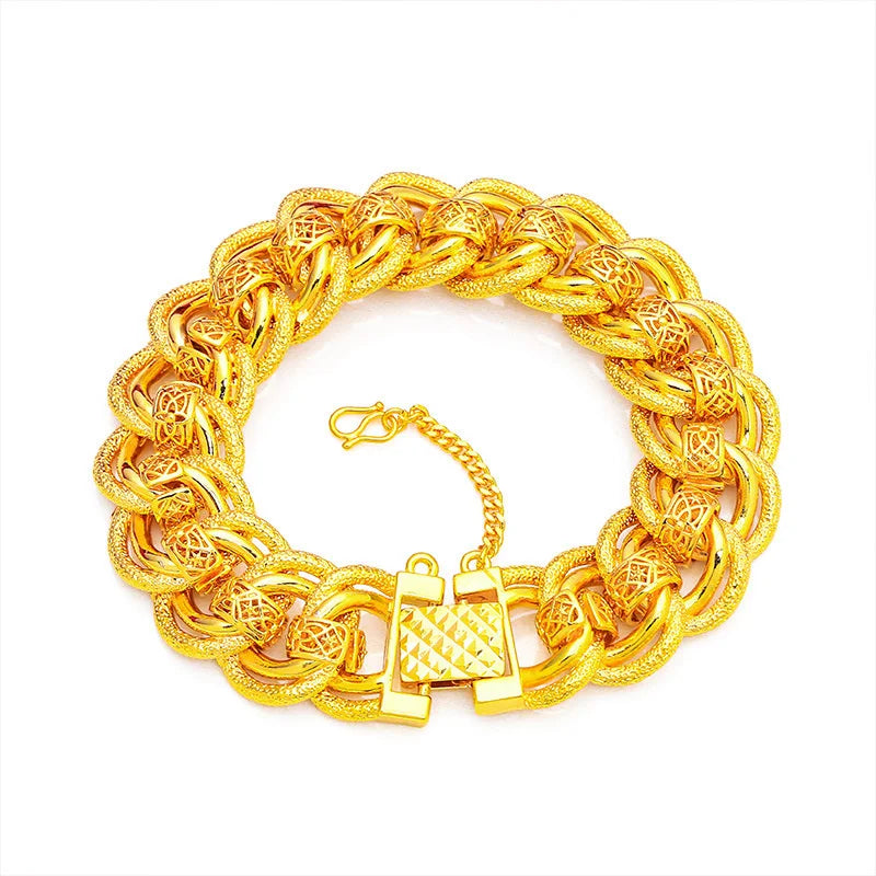 20mm Width Orginal 24k Gold Color Hollow Fried Dough Twist Bracelet for Women Bride Wedding Birthday Luck Yellow Gold Bracelets