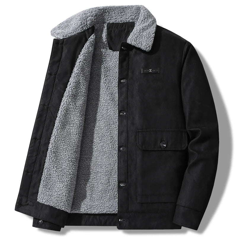 Men's Suede Jacket Autumn Retro Bomber Jacket Fashion Vintage Winter Fleece Jacket Men Parkas Outerwear Thick Warm Coat Clothing