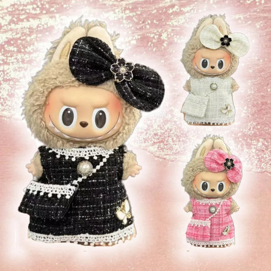 For Labubu Doll Outfit Accessories Black & Pink & White Style Little Wind Suspenders Dress Fashionable New Baby Doll Clothes