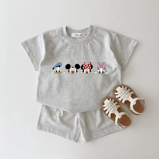 Summer Baby Boy Cotton Clothes Set Kid Girls Disney Mickey Printed T-shirts and Shorts 2pcs Suit Children Short Sleeve Outfits