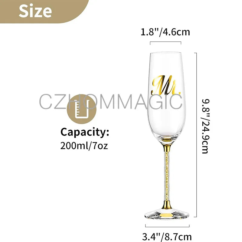 2pc 200ml Wedding Crystal Champagne Flutes Glasses Engraved Mr & Mrs Set for Bride and Groom Toasting Champagne Flutes Cup Gifts