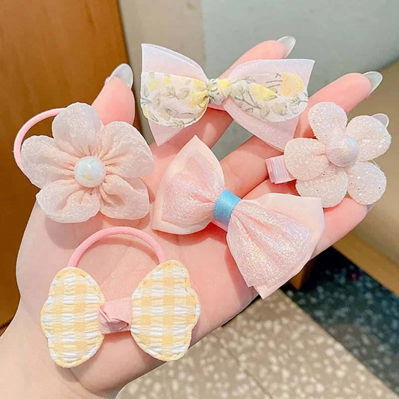 10Pcs/Set Chiffon Flower Hair Tie Girls Ponytail Elastic Hair Bands Kids Hair Accessories Children Hair Ties Baby Headwear