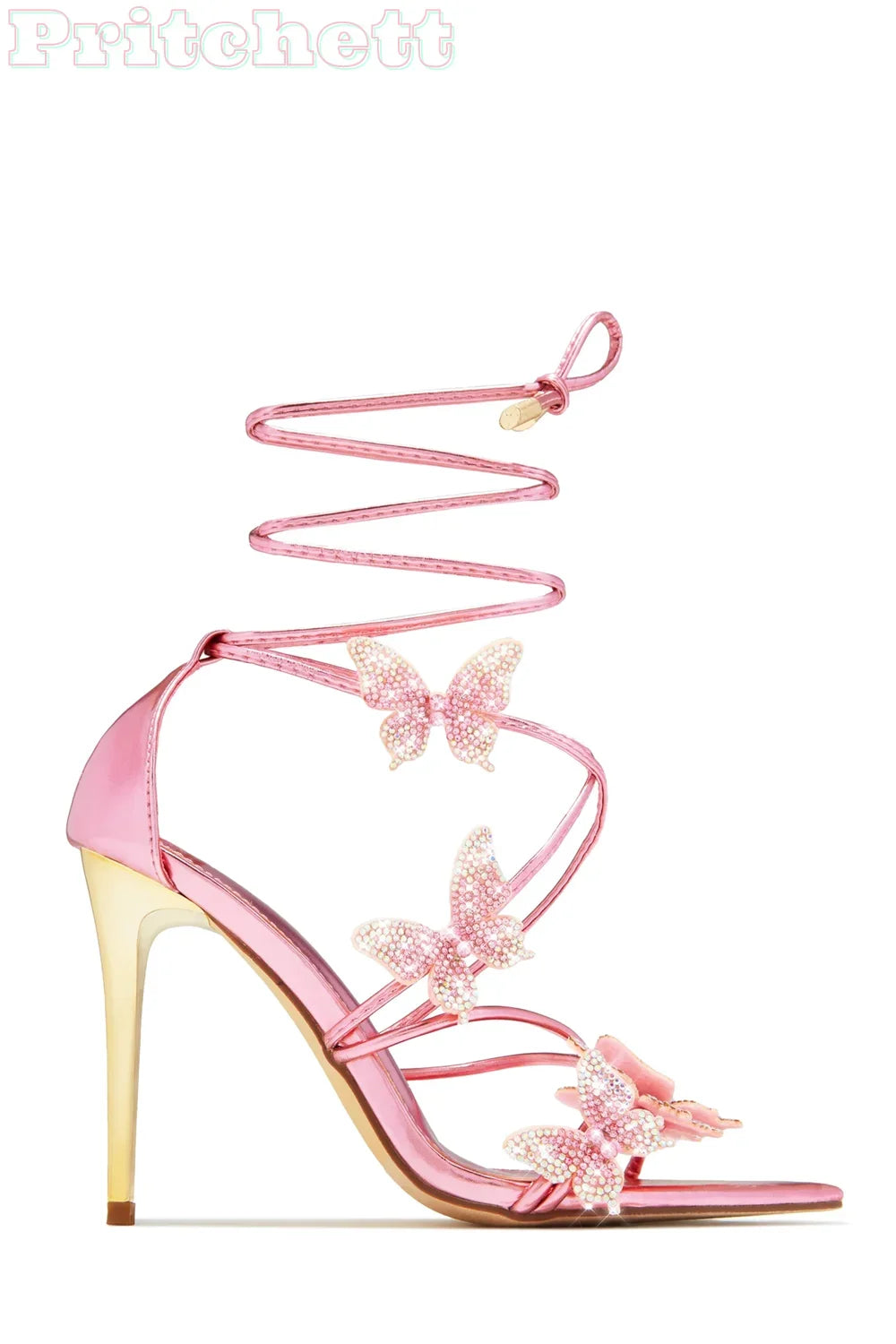 Silver Pointed Toe Rhinestone Butterfly Sandals Girl Stilettos Thin High Heels Pointed Open Toe Lace-up Solid Summer Shoes New