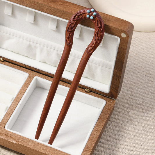 Chinese Style U-shape Hairpin Non-slip Stable Fixed Hair Stick Wooden Retro Cheongsam Decor Hair Clasp Vintage Hanfu Headwear