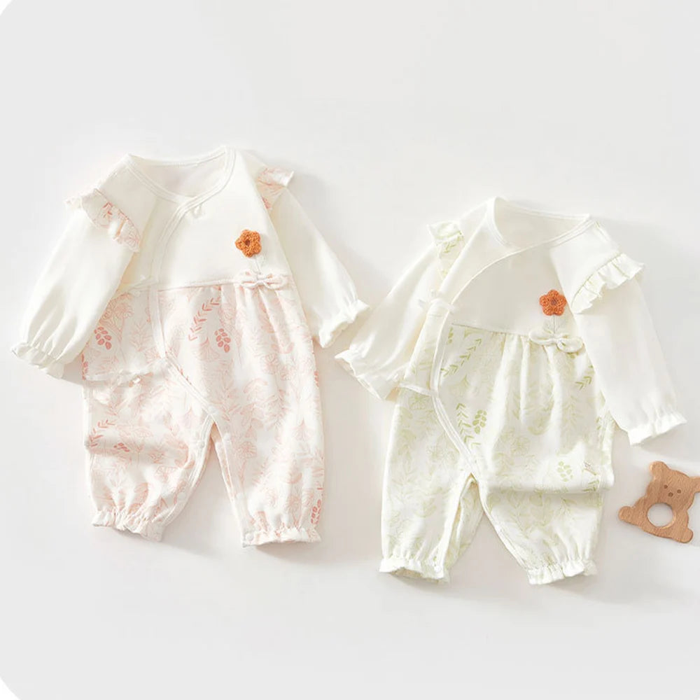 Newborn Baby Girl Onesie Long Sleeve Cotton Floral Spring Autumn Hospital Baby Romper 0 6 Months Baby Clothes