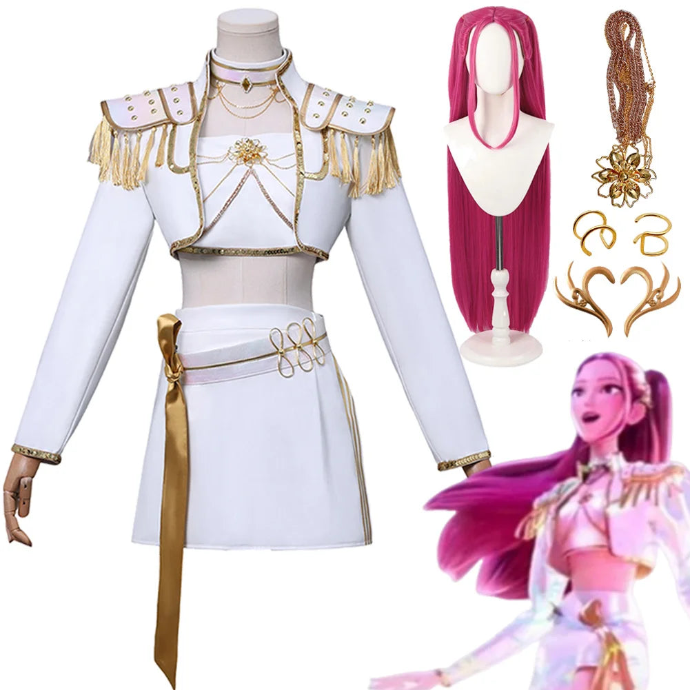2025 Cartoon Demon Hunter of KPop Cosplay Mira White Top Skirt Clothing Wig Hallowmas Carnival Roleplay Suits Outfit For Women