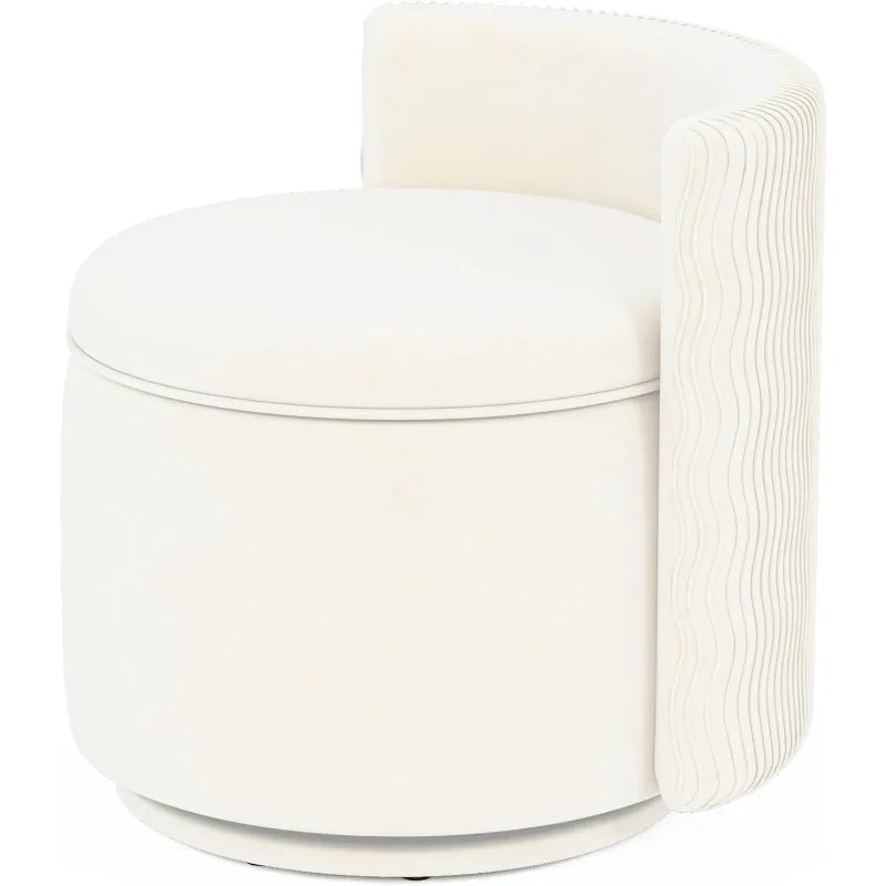 360° Swivel Accent Chair with Storage, Vanity Stool Back,Velvet Storage Ottoman,Upholstered Round Barrel Vanity Chair(Off White)
