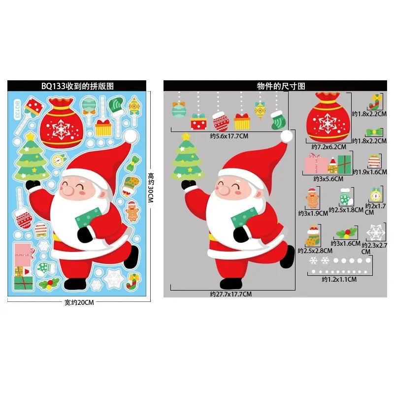 Christmas Decorations Santa Claus Snowman Elk Xmas Tree Window Stickers Noel Natal Merry Christmas Glass Wall Stickers 2024