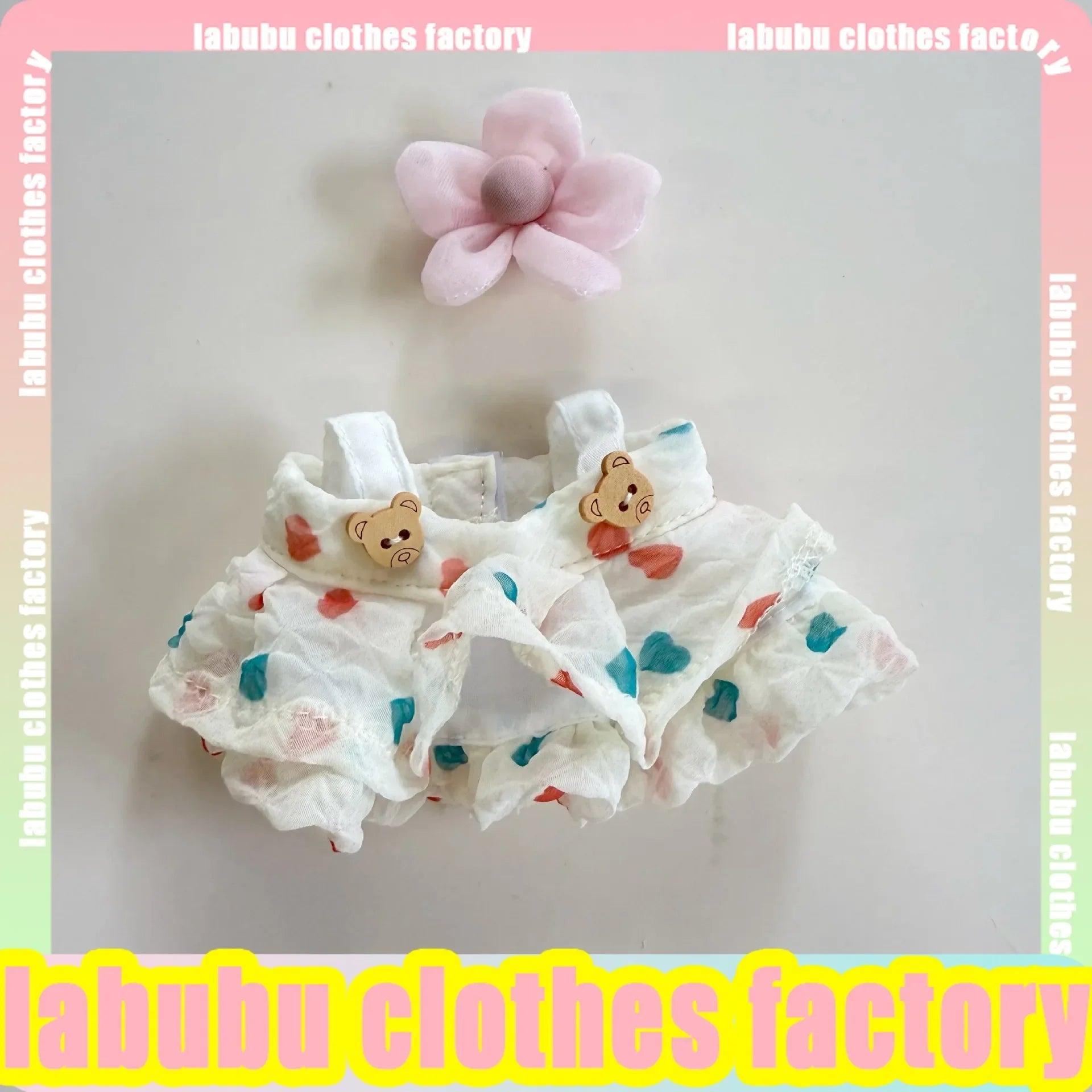 17cm Labubu Doll Clothes for V1 V2 Pink Heart-shaped Puff Dress Labubu Clothing Plush Doll Universal Labubu Clothing Accessories