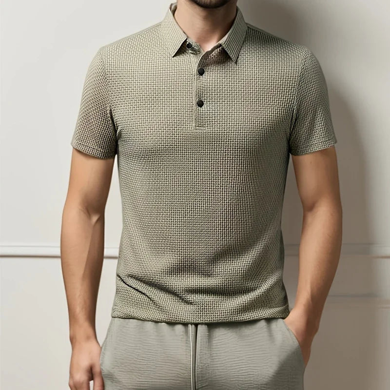 Summer New Men's Lop-up Hollow Short-sleeved Polo Tee Shirt Ice Silk Breathable Business Fashion T-Shirt Male Brand Clothes