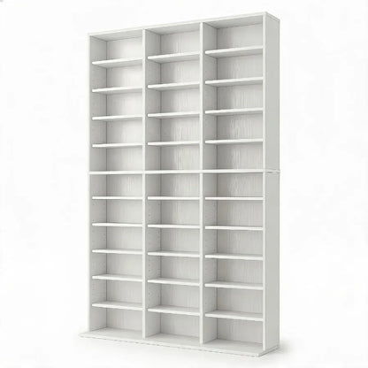 Tall Media Storage Cabinet Tower Bookcase for Living Room, MDF Wood, White, 7/9/11-Tier with 21/27/33 Compartments for Organize