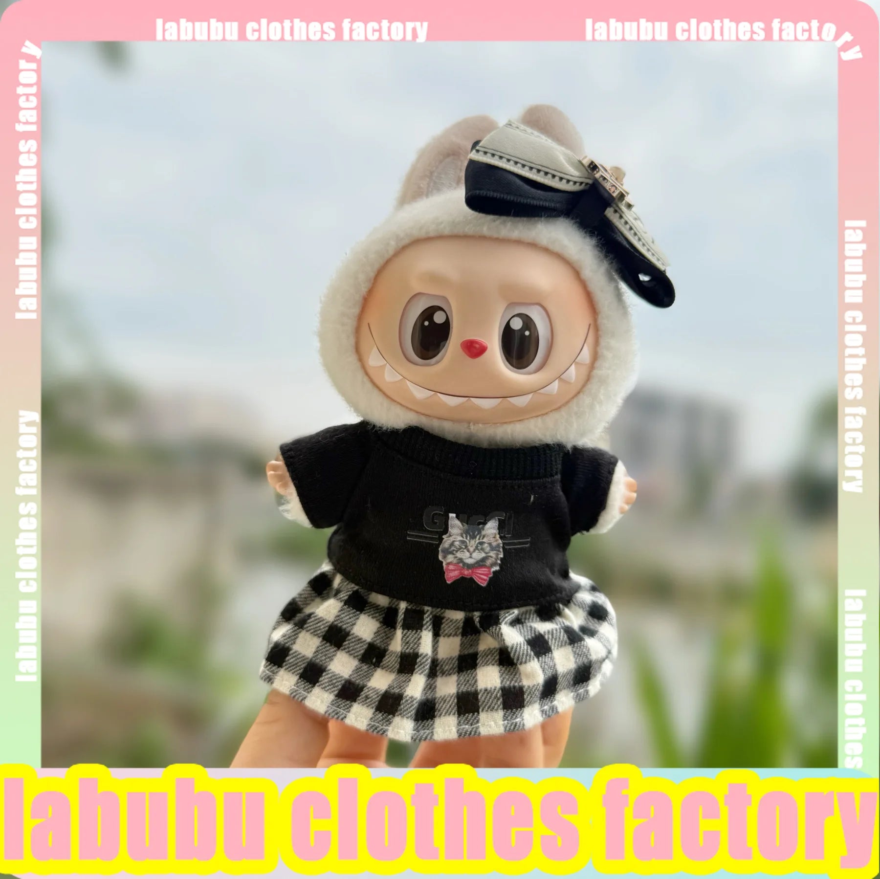Anime Labubu Doll Clothes Black kitten set Labubu Idol V1 2 3 Dolls Clothing Plush Doll Universal Labubu Clothing Accessories