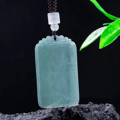 Natural Jade Blue Water Peace Nothing Happens Plaque Pendant Necklace Charm Jadeite Jewelry Fashion Amulet Gifts Certificate