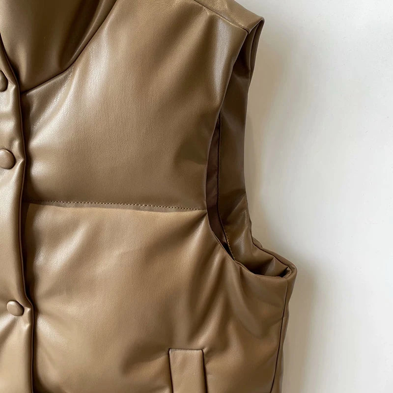 Real Leather Vest Women Winter Stand Collar Lambskin Sleeveless Jacket 90 White Goose Down Bread Clothing Simple Warm Down Coats