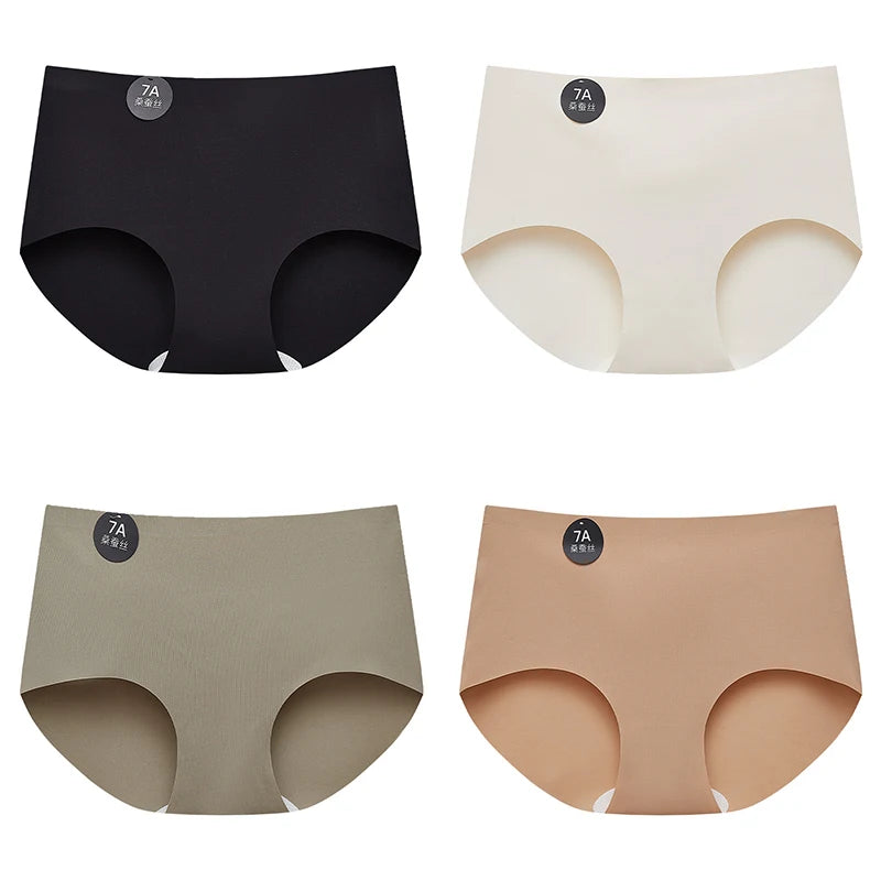 FalllSweet 4PCS Seamless Panties for Woman Ice Silk Underwear Soft Thin Briefs Women's Underpants Fashion Sexy Female Lingerie