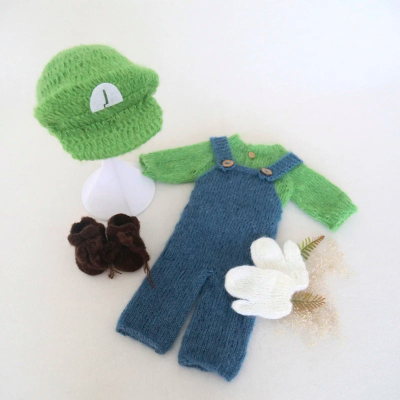 Hand Knitted Wolf Pup Footed Outfit Set Baby Boy Animal Romper Newborn Photography Prop Fuzzy Crochet Teddy Bear Overall Clothes