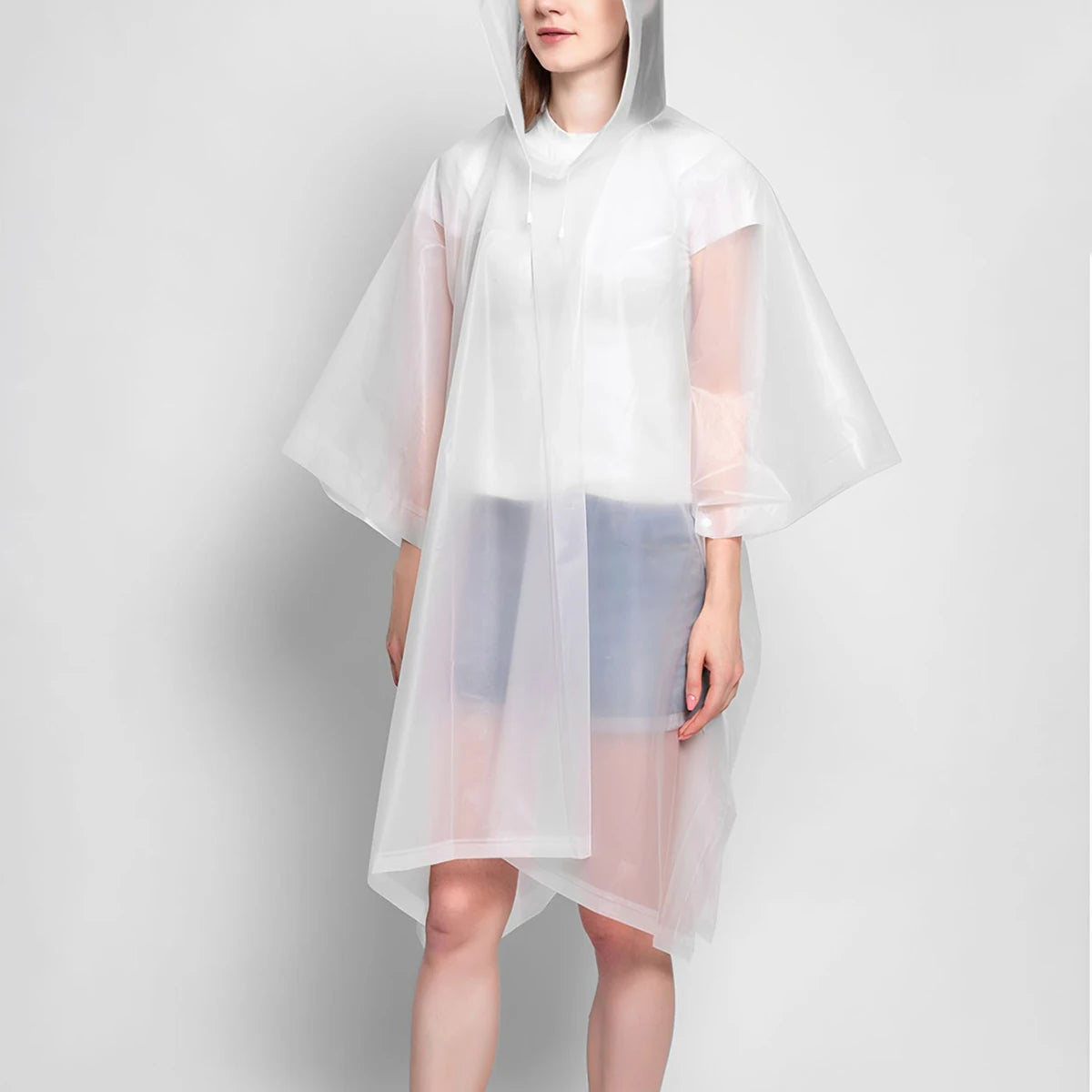 Reusable Rain Ponchos with Drawstring Hood for Adults Waterproof Thicken Rain Coat Outdoor Hiking Raincoat Travel Bicycle Poncho