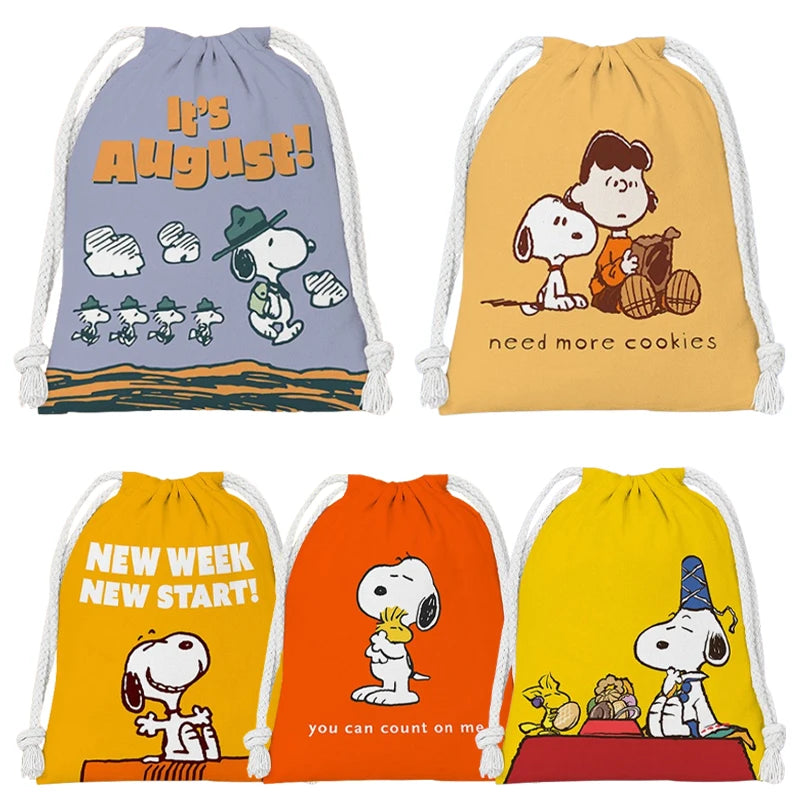 Snoopy Drawstring Bag Plush Pouch Travel Cosmetics Toiletries Jewelry Storage Bags Cartoon Children Christmas Candy Gift Handbag