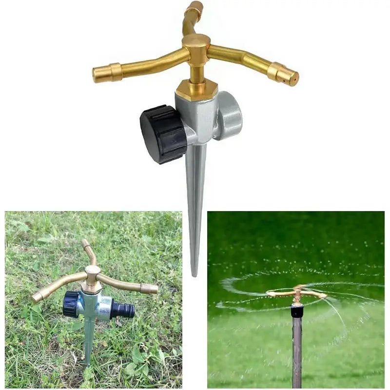 Garden Sprinkler 3-Arms Large Area Brass Waterer 360 Degree Rotating Weather-Resistant Sprinkler For Lawn Garden Farm Greenhouse