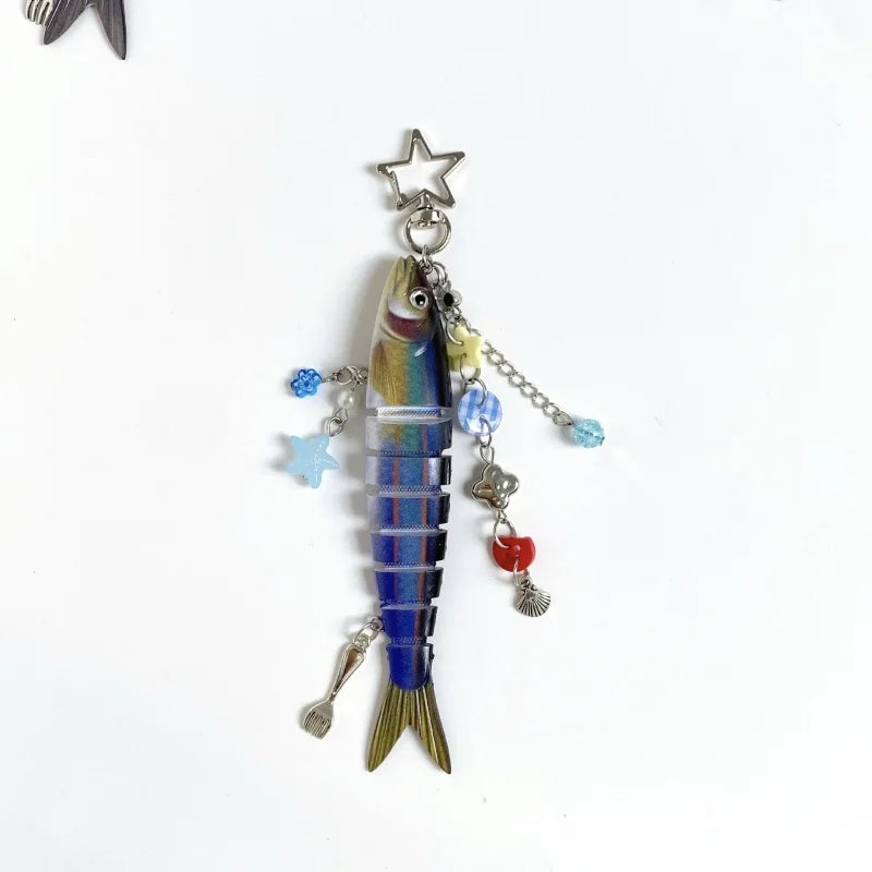 Fish Bait Keychain with Charm Y2K Fishing Keychain Bag Charm Gift for Father Unique Fish Lure Accessory