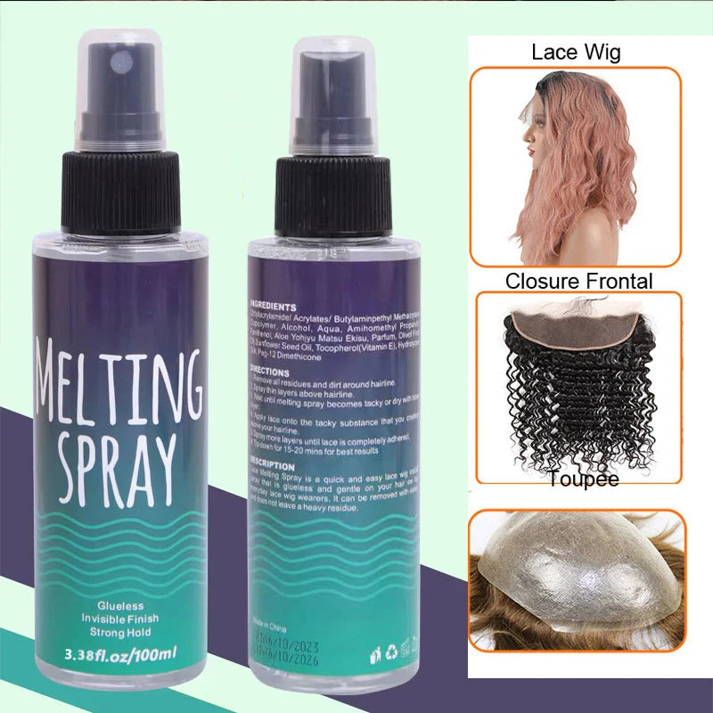 Lace Melting Spray For Lace Wigs - 5Pcs Logo Customize Wig Glue Spray - Glue-Less Hair Adhesive Spray Natural Finishing Hold