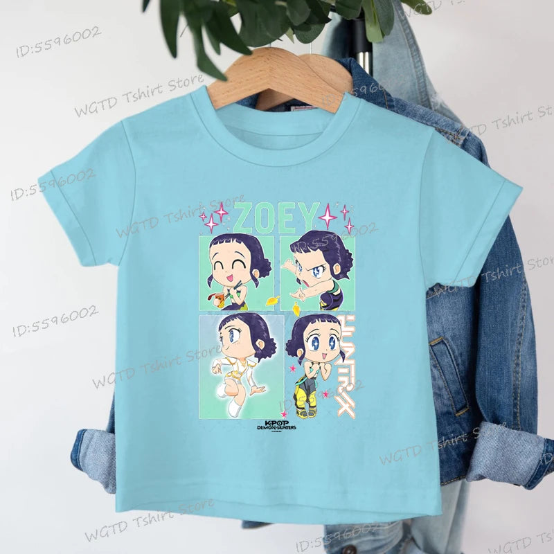 KPop Demon Hunters Zoey Printed T-shirt Kids New Cartoon Soft Cotton Baby Girls T Shirt Tops K-Pop Cotton Toddler Girl Clothes