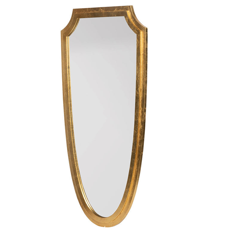 Shield-Shaped Gold Metal Frame Wall Mirror, 24 × 46 in