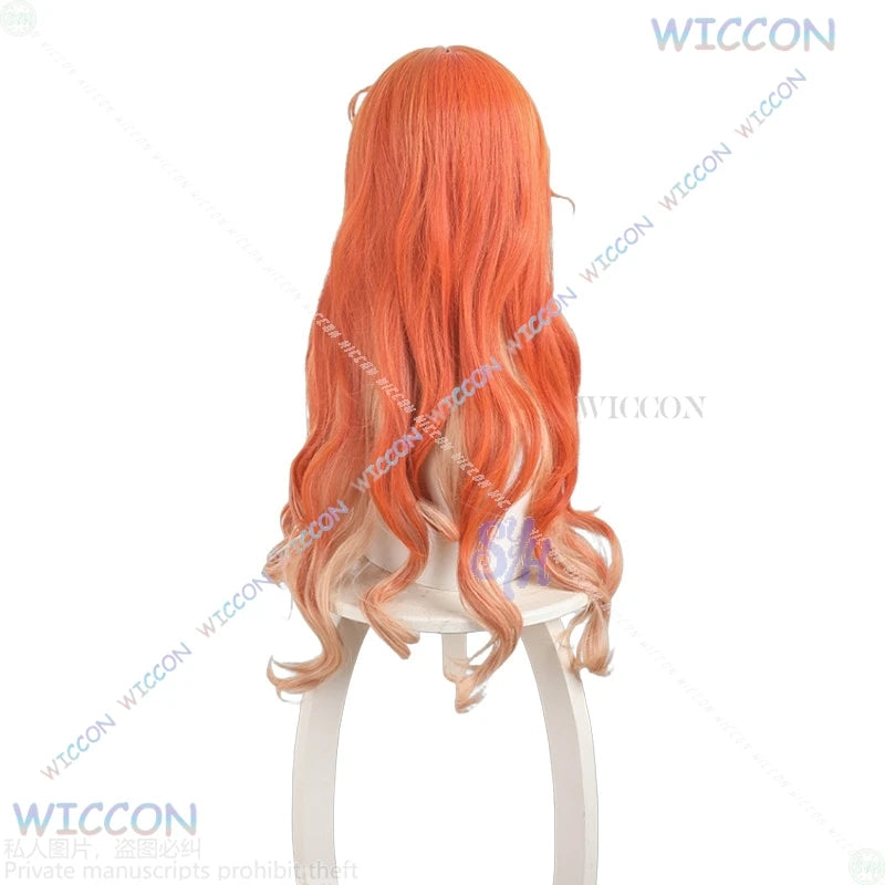 Anime Game Wuthering Waves Cosplay Augusta Costume Orange Wavy Sexy Woman Long Wigs Party Hair Resistant Halloween Christmas Cos
