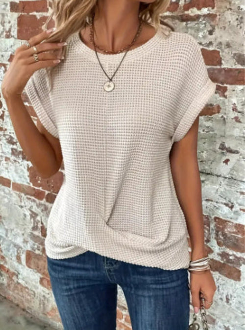 Short-sleeved Waffle T-shirt Summer New Solid Color Crew Neck Top For