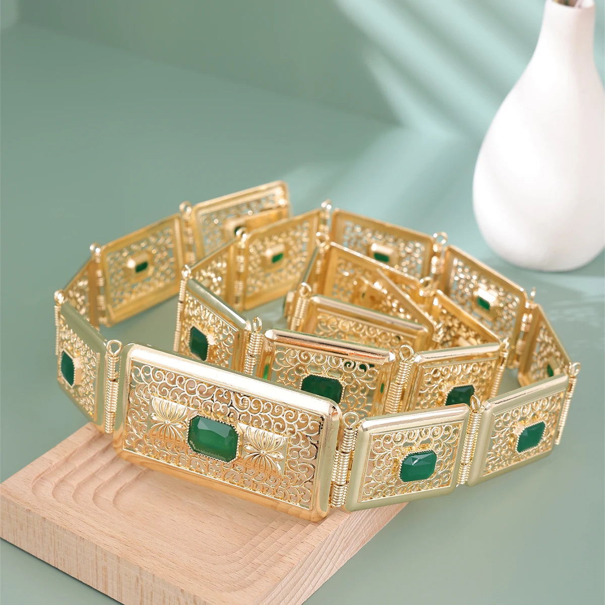 Luxury Bride Wedding Jewelry Inlay Big Gemstone Moroccan Caftan Belt For Women Dress Waist Chain