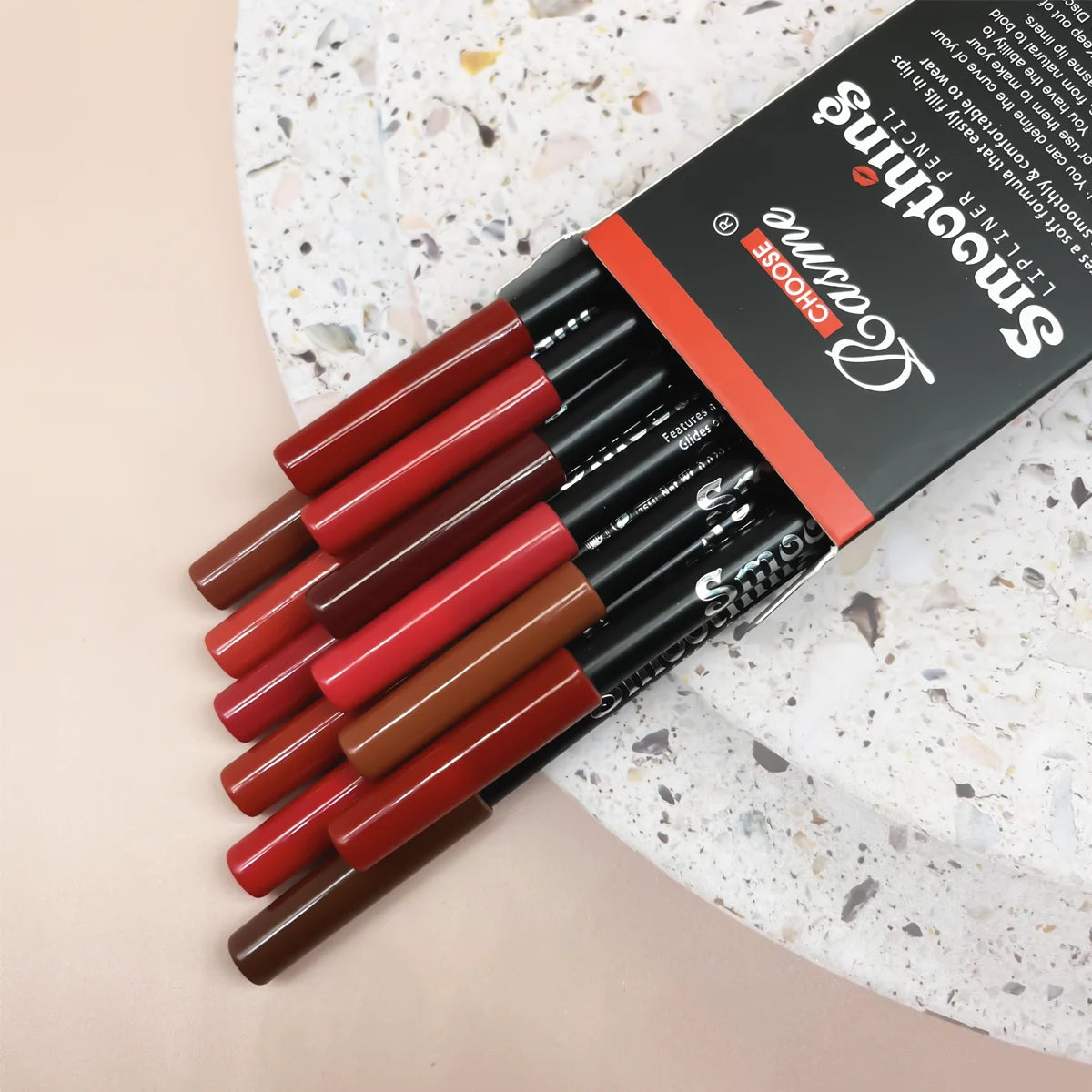 12 pcs Long-Lasting Lipstick Set with Professional Lip Liner Pencil