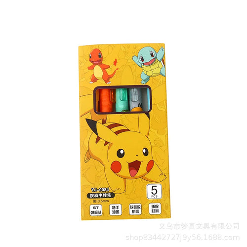 5pcs Pikachu Gel Pen Set Pokemon Ballpoint Pen Cartoon Printing