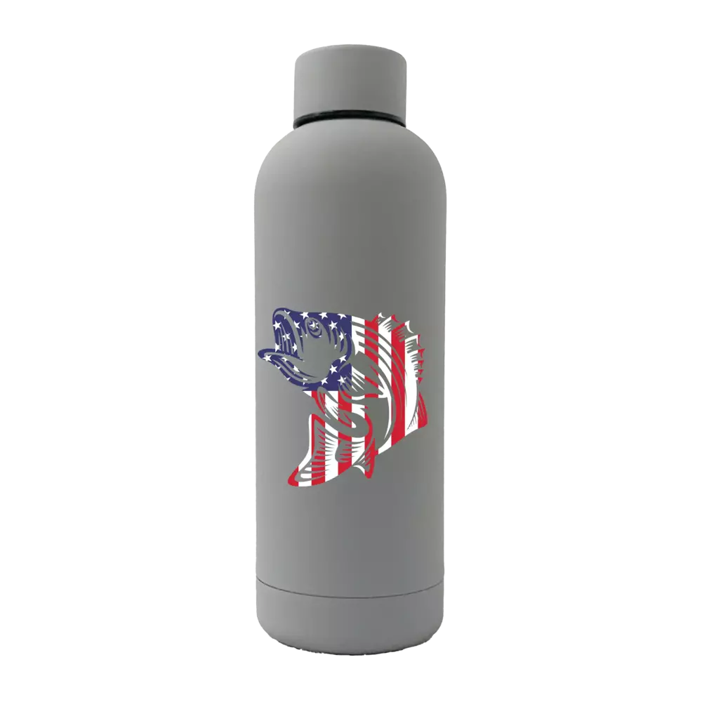 American Flag Fish 17oz Stainless Rubberized Water Bottle