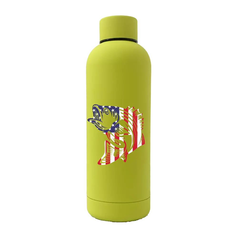 American Flag Fish 17oz Stainless Rubberized Water Bottle
