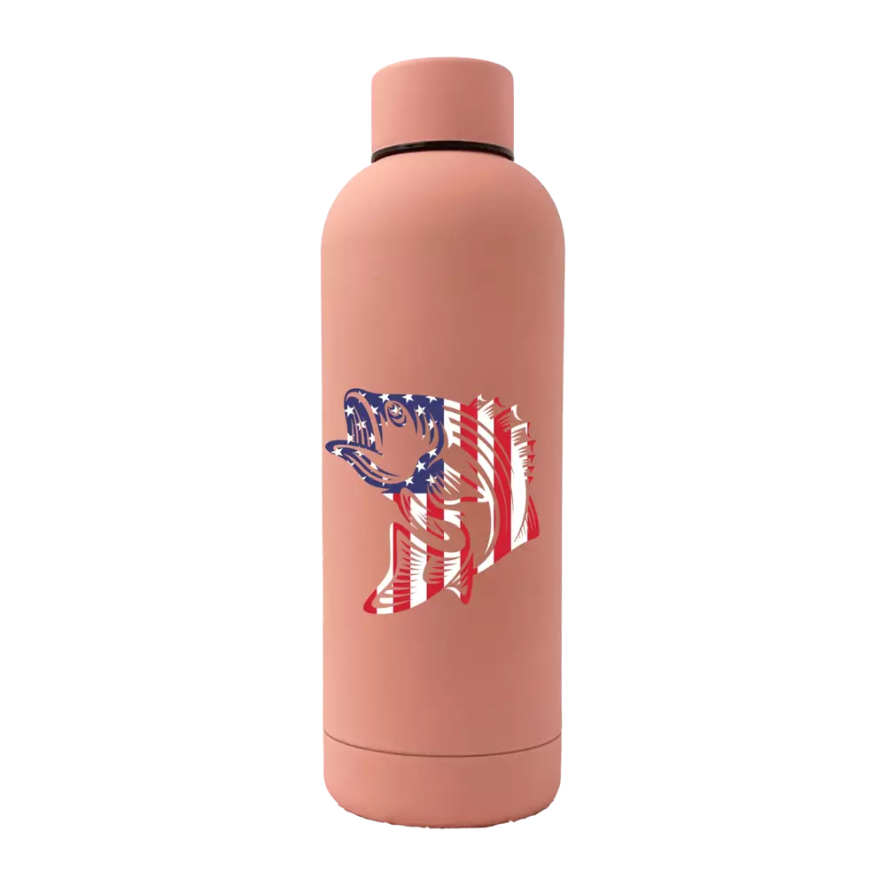 American Flag Fish 17oz Stainless Rubberized Water Bottle