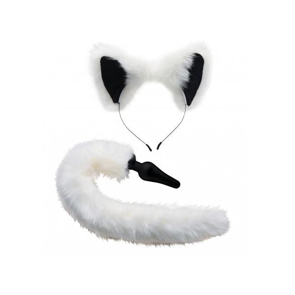 Anal Plug And Ears Set White Fox Tail