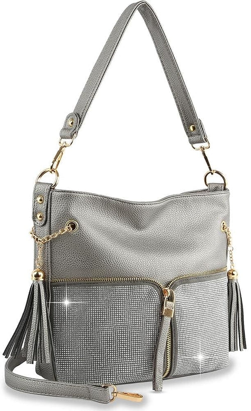 Rhinestone Zip Hobo Handbag
