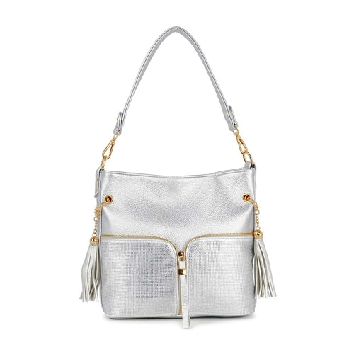 Rhinestone Zip Hobo Handbag