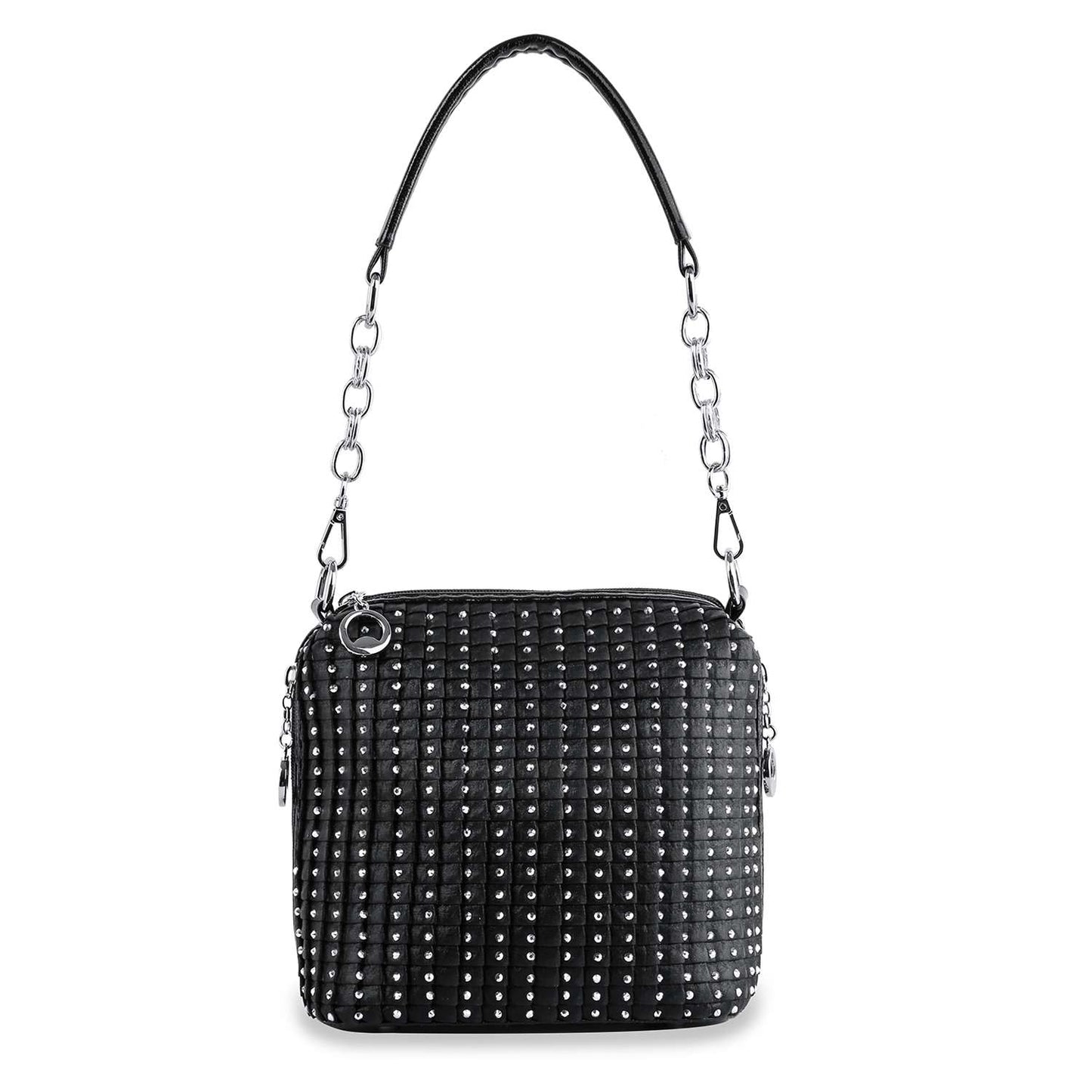 Pleated Rhinestone Accented Shoulder Bag