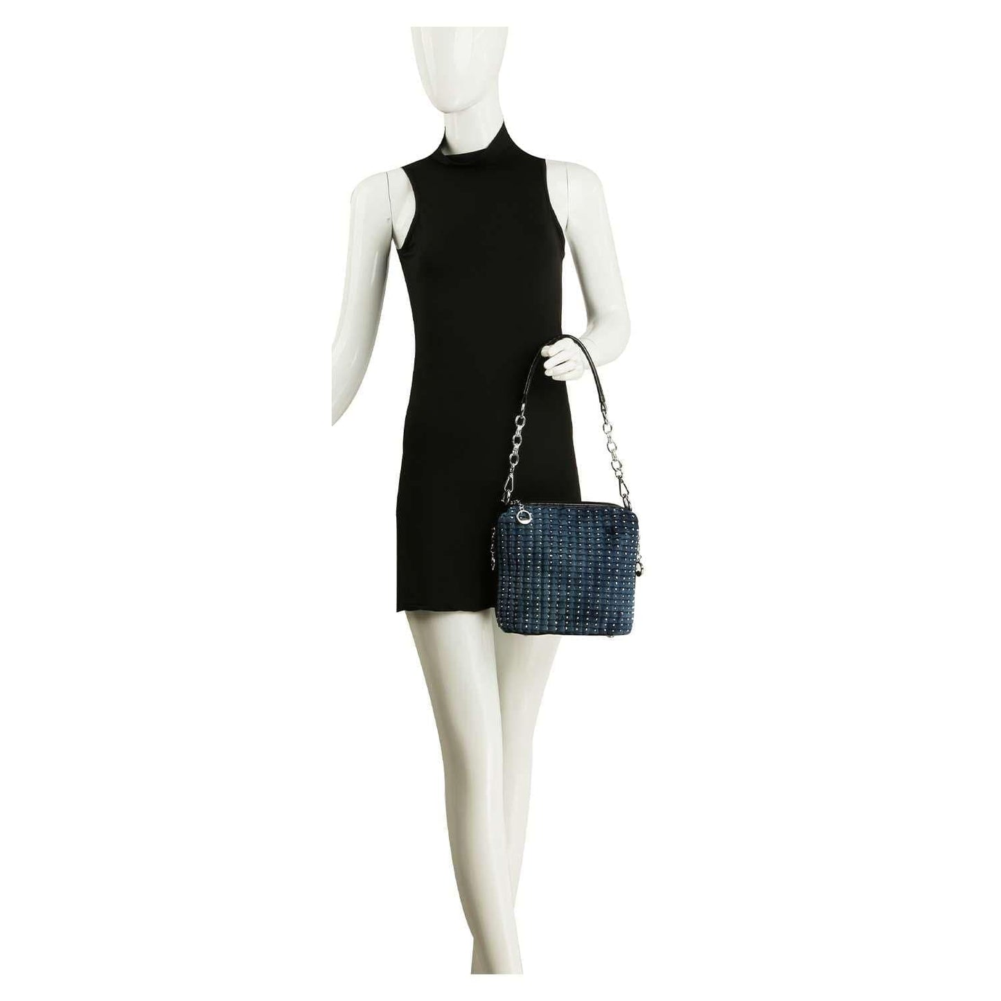 Pleated Rhinestone Accented Shoulder Bag