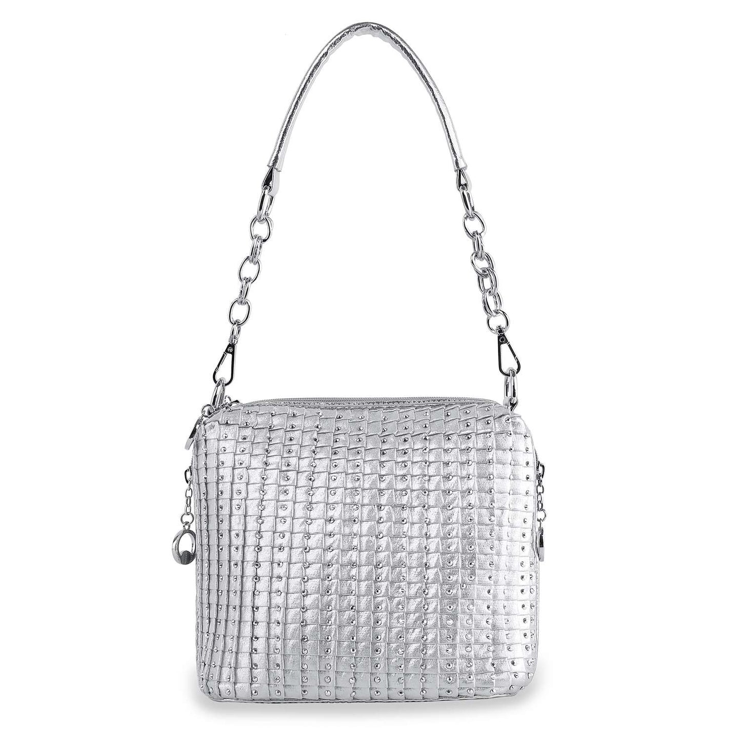 Pleated Rhinestone Accented Shoulder Bag