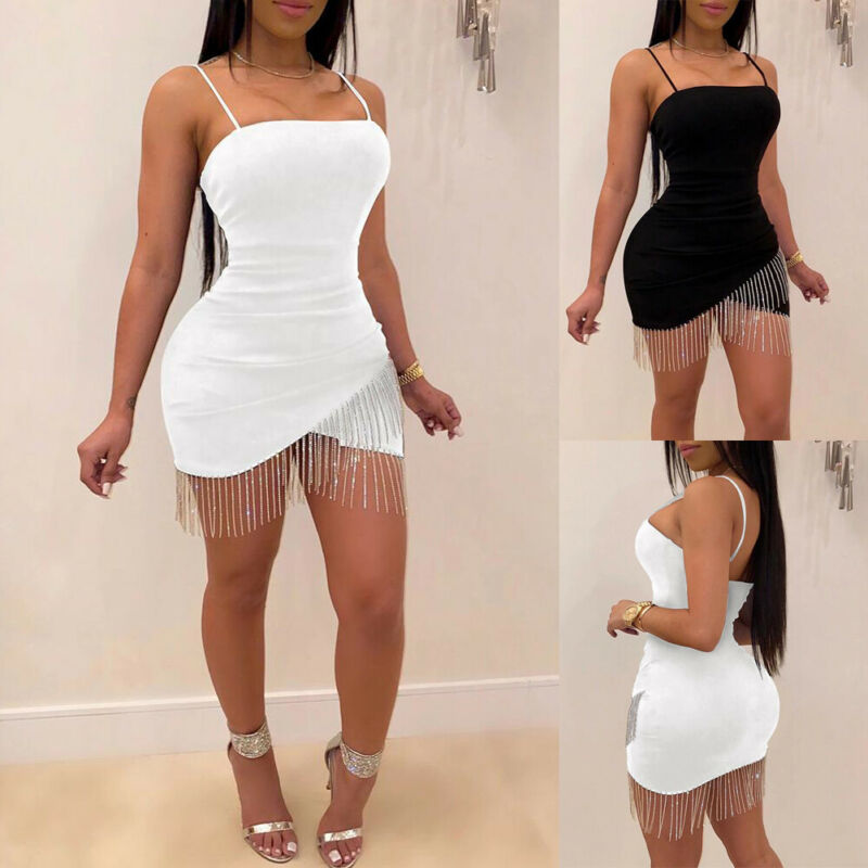 Sexy Tassel Split Sleeveless :Short Mini Pencil Dresses
