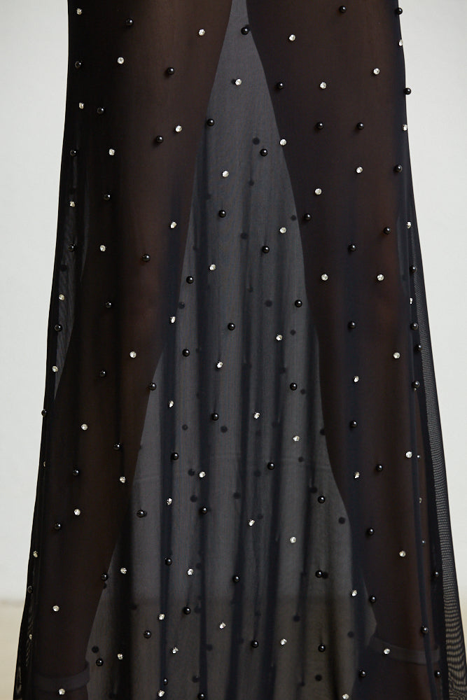 Sheer Maxi Dress - Faux Feather Cuffs - Magnolia