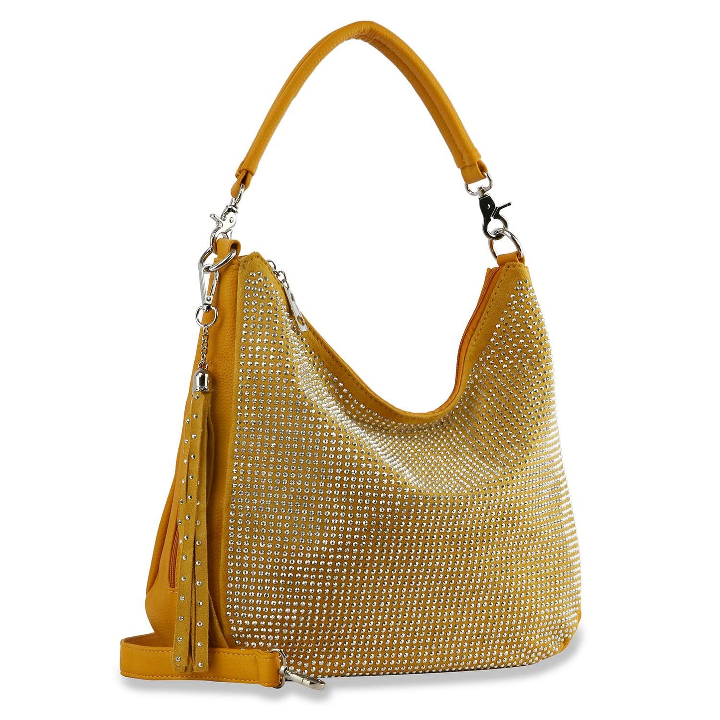 End Pocket Shimmering Stone Hobo Handbag