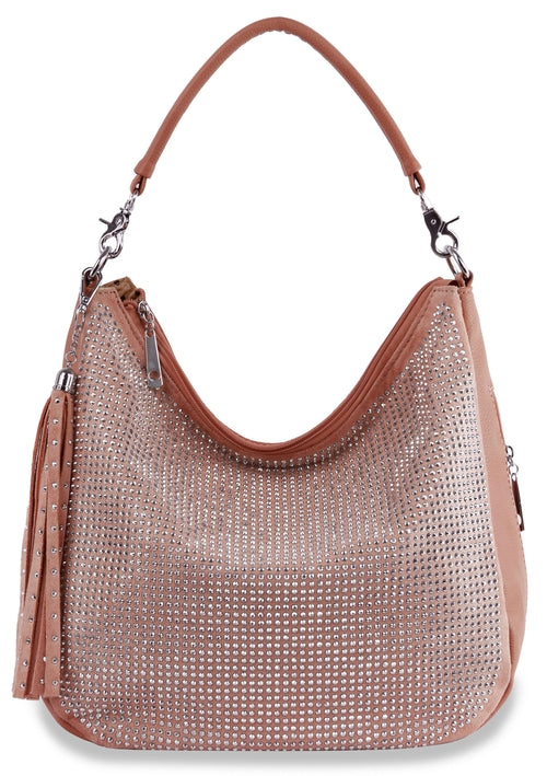End Pocket Shimmering Stone Hobo Handbag