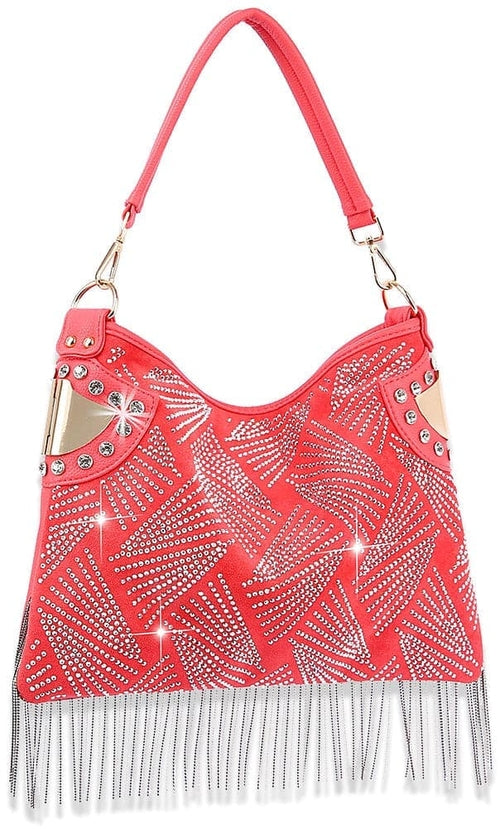 Rhinestone And Beaded Fringe Hobo Handbag