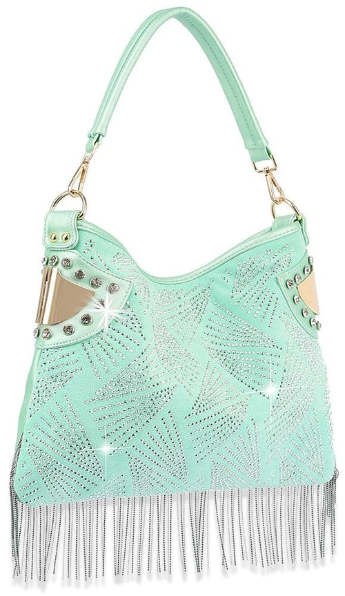 Rhinestone And Beaded Fringe Hobo Handbag
