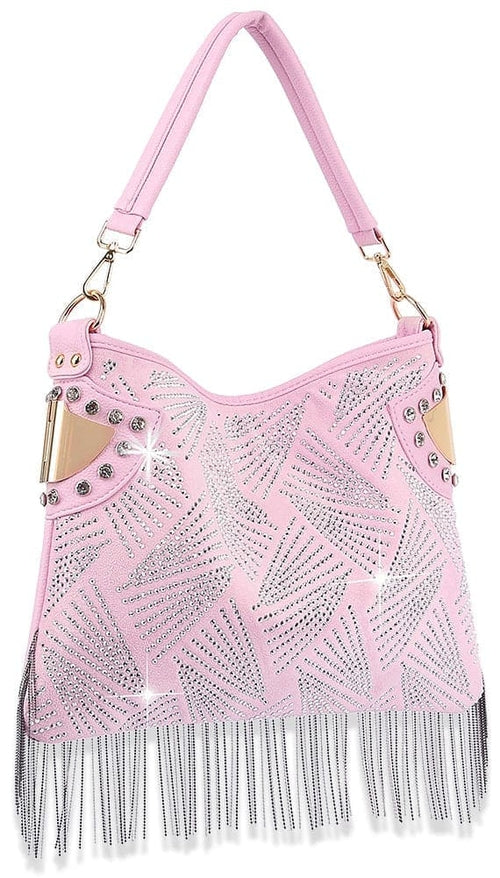 Rhinestone And Beaded Fringe Hobo Handbag