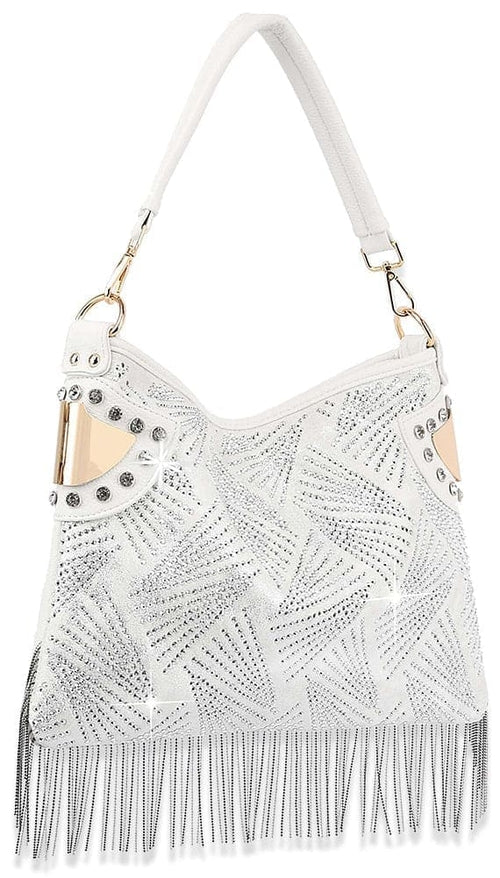Rhinestone And Beaded Fringe Hobo Handbag